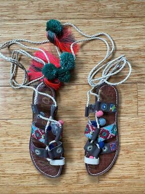 Sam Edelman Multicolor Embroidered Wrap Sandals